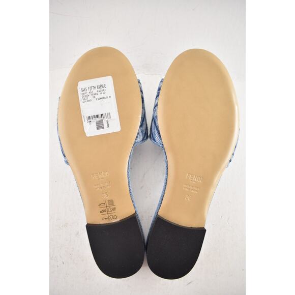 Fendi Blue Denim Signature FF Monogram Logo Mule Slide Flat Flip Flop Sandal 36 - Picture 15 of 15